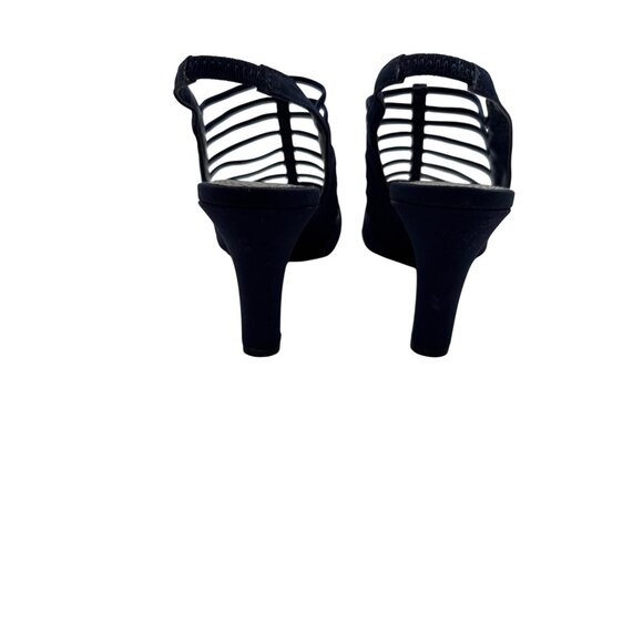 IMPO Size 6.5 Strappy Navy Blue Peep-Toe Heels With Slingback Stiletto Heel - Picture 8 of 12